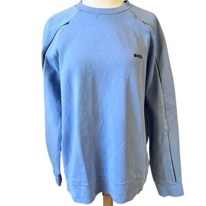 BOSS Mens Salbo 1 Ribbed Embossed Sweatshirt in Open Blue